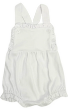 Load image into Gallery viewer, Ruffle Cross-Back Suspender Romper – Girl Outfit with Custom Embroidery